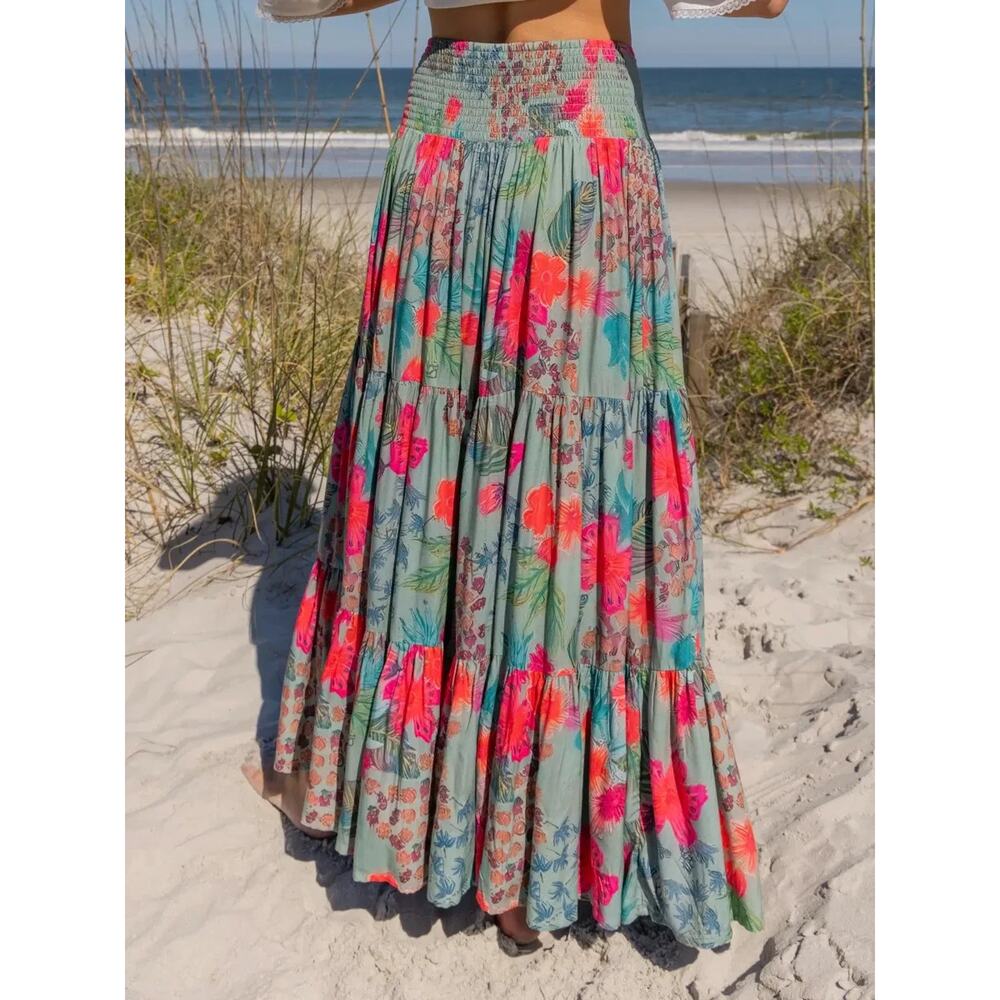 Natural Life Hanna Convertible Maxi Skirt Floral Tropical Smocked Size Medium - Picture 8 of 15